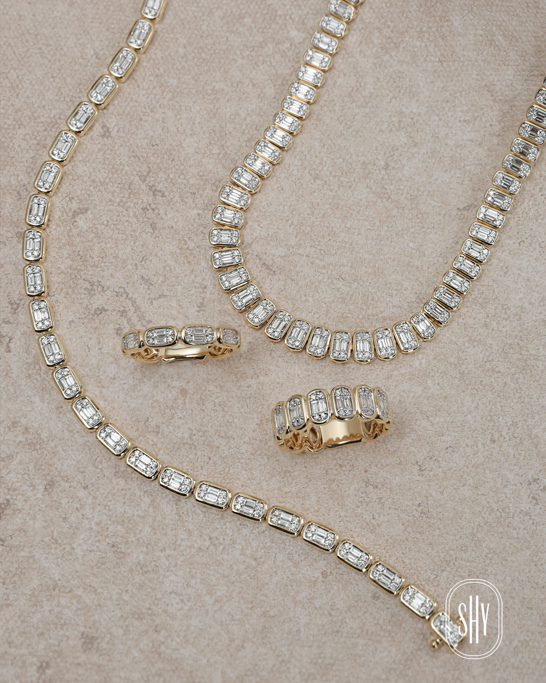 Diamond rings, diamond bracelet and diamond necklace